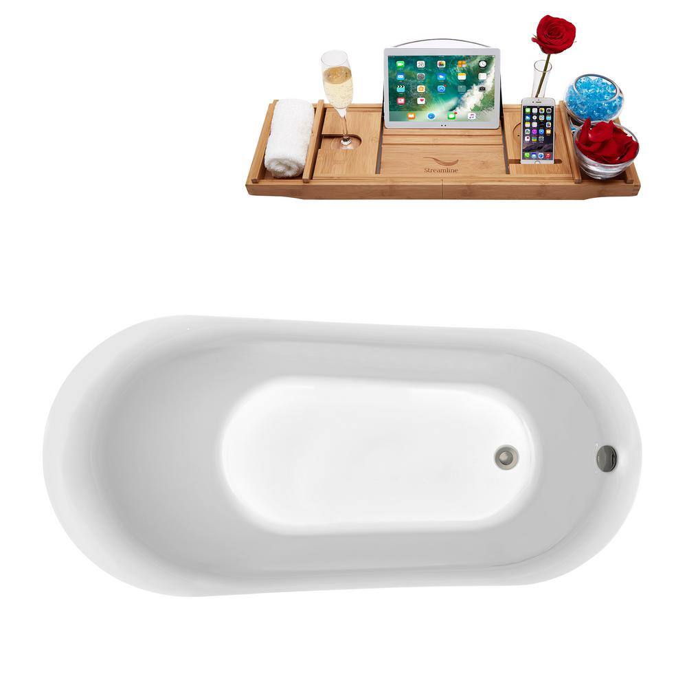 Streamline 67 in. Acrylic Flatbottom Non-Whirlpool Bathtub in Glossy White with Brushed Nickel Drain and Overflow Cover N281BNK