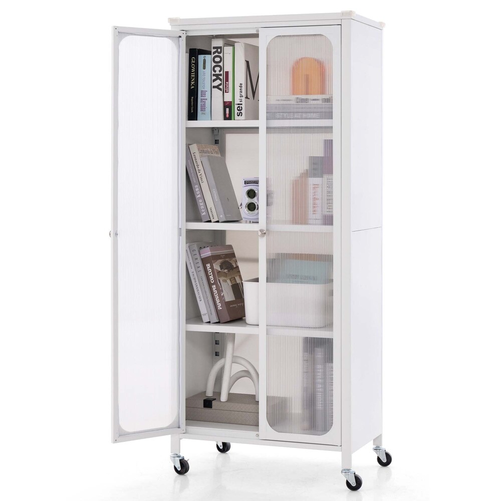 Costway Storage Cabinet with Wheels   2 Translucent Doors Adjustable   See Details