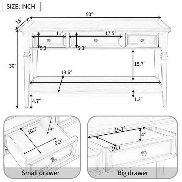 Classic Retro Style Console Table with Three Drawers