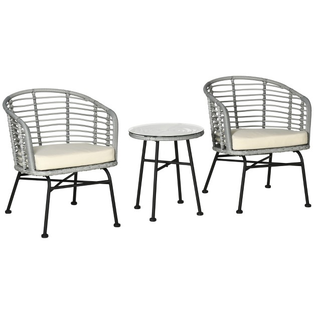 Outsunny 3 piece Patio Rattan Chair And Table Furniture Set Outdoor Bistro Set With Two Chairs And Coffee Table For Garden Or Backyard