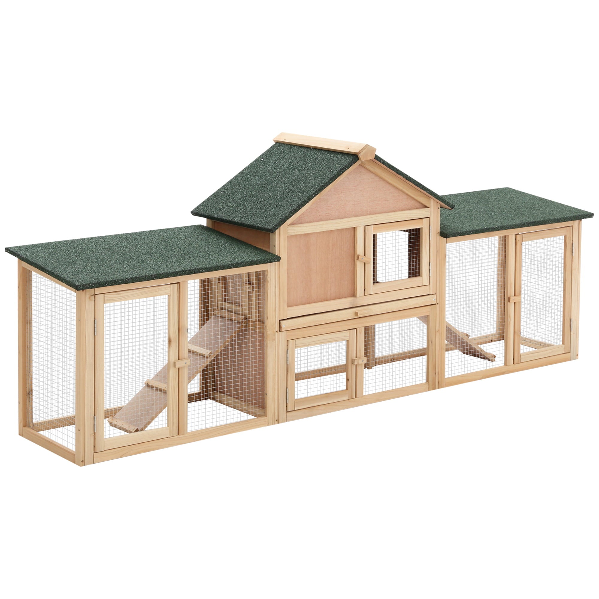 Pawhut Rabbit Hutch with Run Area Ladder Removable Tray， 83