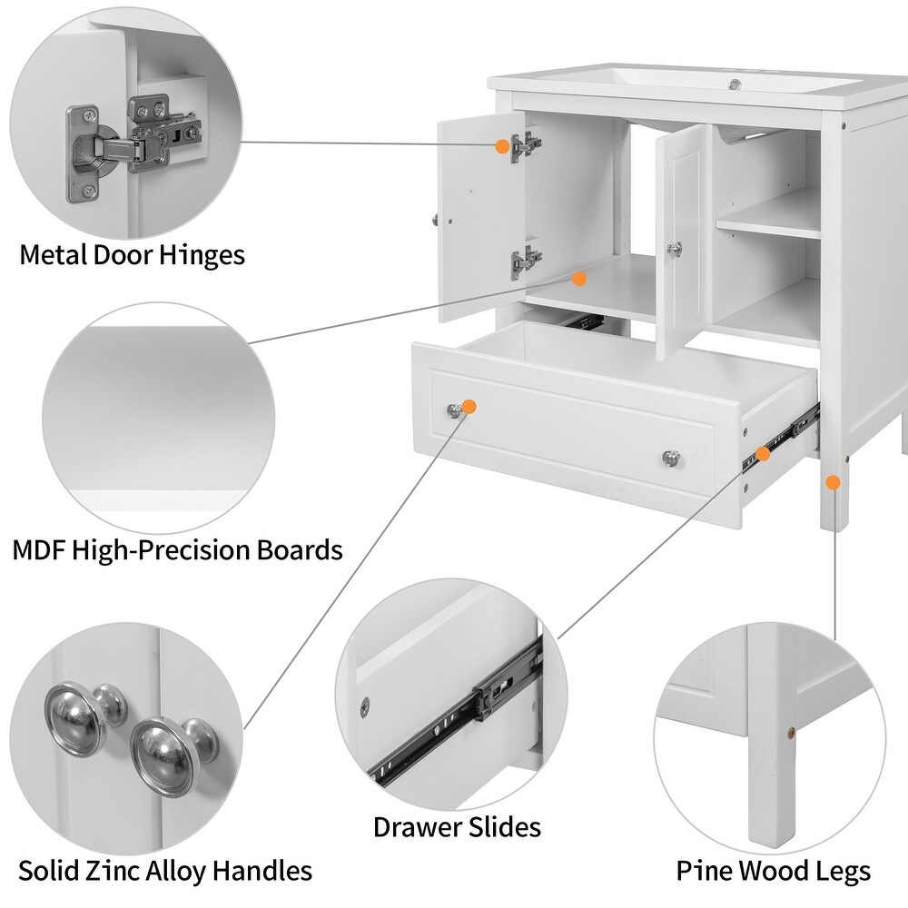 30 in. W x 18. in D. x 32 in. H Bath Vanity with White Ceramic Top