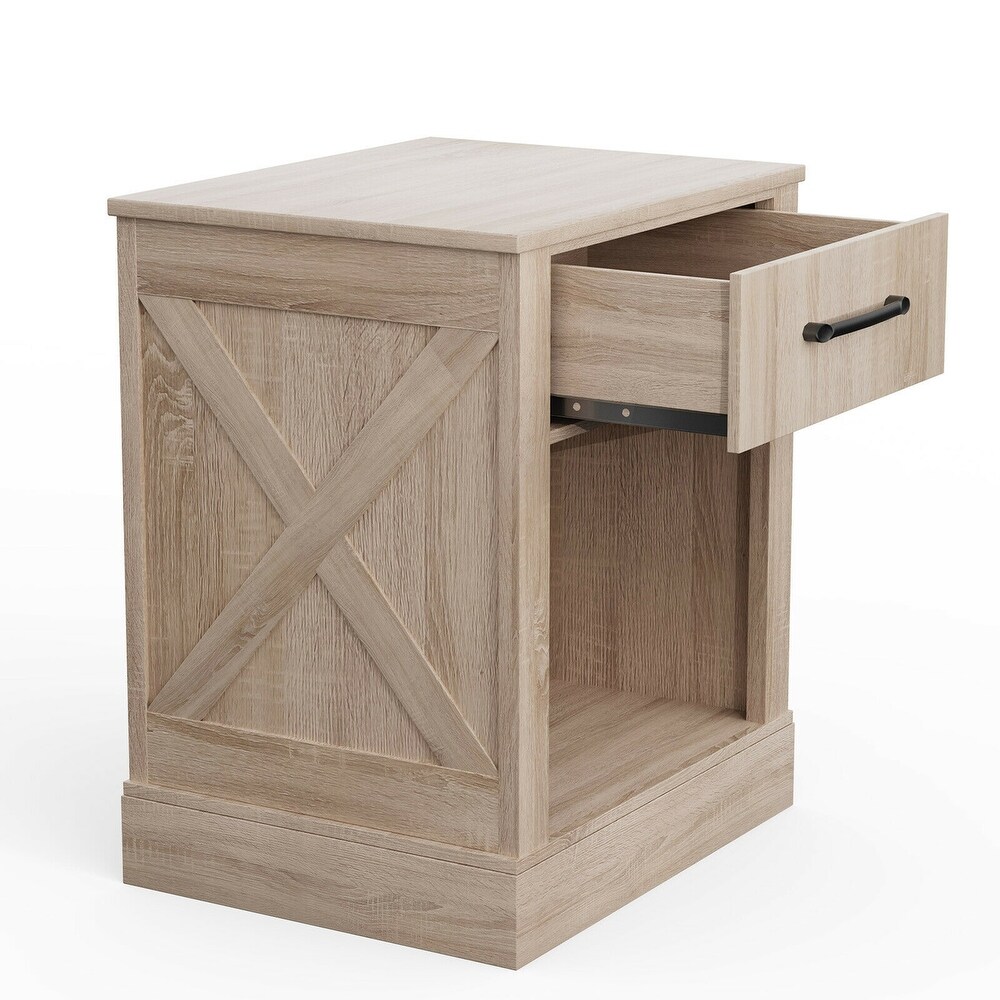 Gymax Nightstand with Drawer and Shelf Rustic Wooden Bedside Table