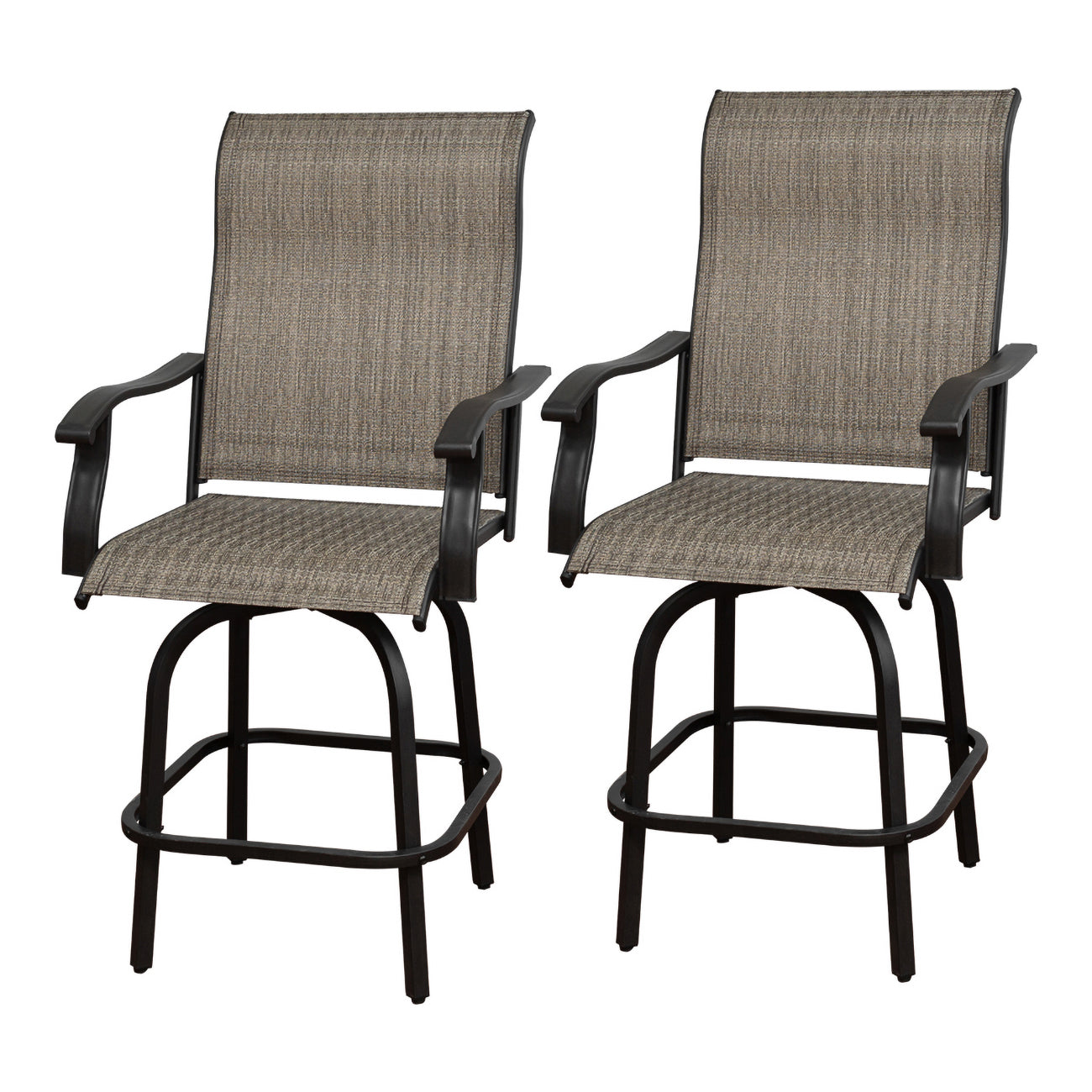 Odaof 2 Pcs Patio Bistro Set， Bar Height Swivel Stools Chair Sets with High Back and Armrest All Weather Outdoor Furniture for Lawn， Garden， Backyard， Brown