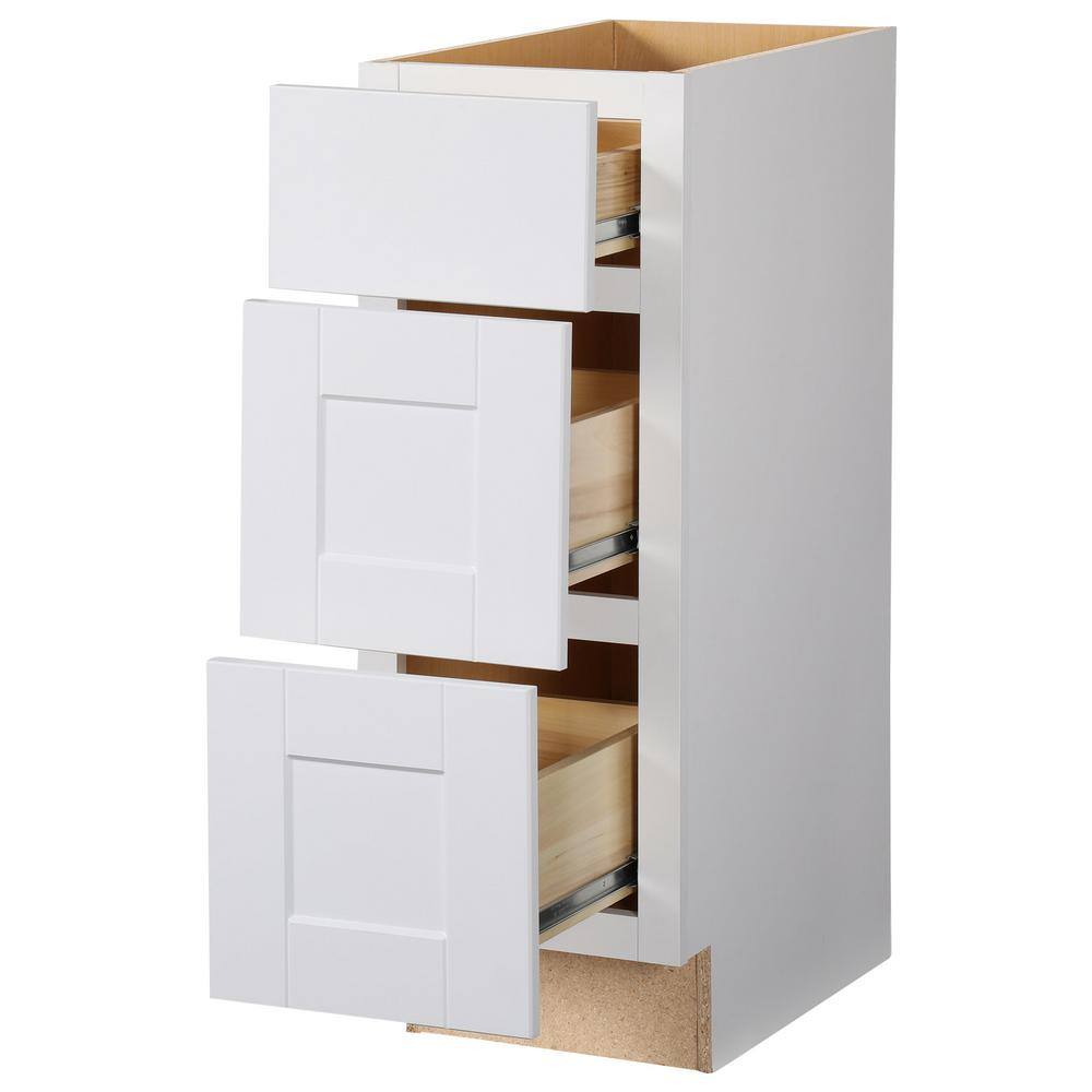 Hampton Bay Shaker 24 in. W x 24 in. D x 34.5 in. H Assembled Drawer Base Kitchen Cabinet in White with Ball-Bearing Drawer Glides KDB24-SSW