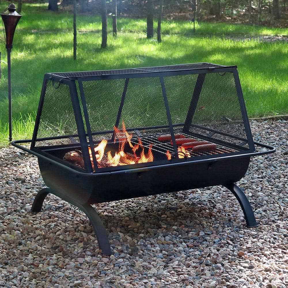 Sunnydaze Decor Northland 36 in. x 27 in. Rectangle Steel Wood Burning Fire Pit with Cooking Grill NB-NW201