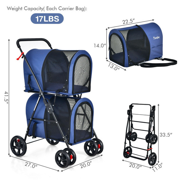 Costway 18756023 4 in 1 Double Pet Stroller with D...