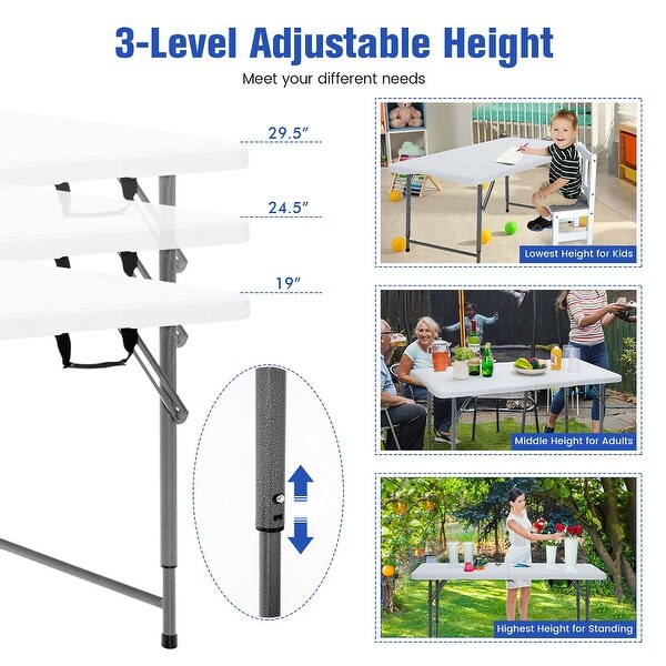 Costway Folding Table Portable Bifold Picnic Dining Table w/ 3Level