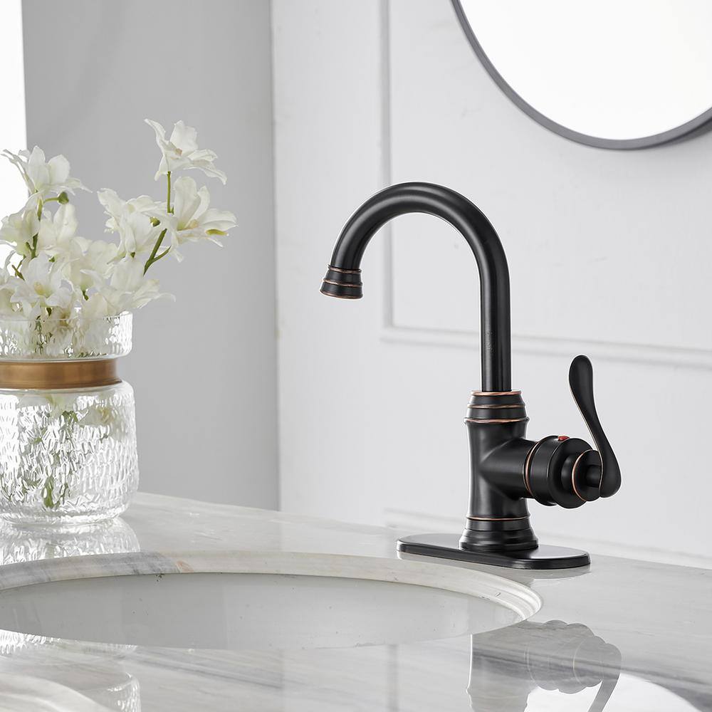 BWE Single Hole Single-Handle Bathroom Faucet Swivel Spout with Pop Up Drain with Overflow in Oil Rubbed Bronze A-96010-ORB