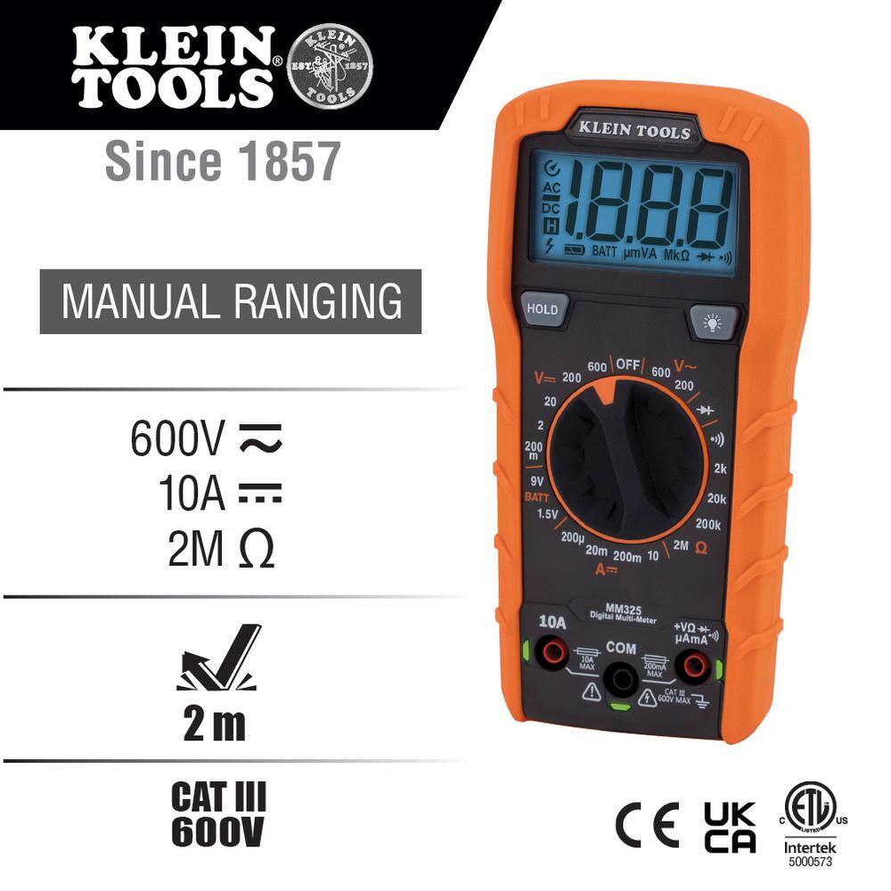 Klein Tools 600-Volt Digital Multi-Meter Manual-Ranging MM325