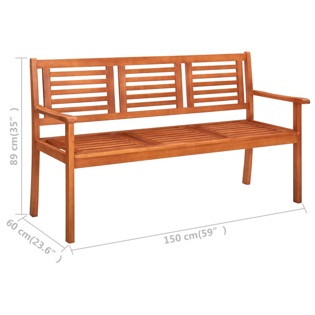 Inlife Garden Bench 3-Seater 59.1" Solid Eucalyptus Wood