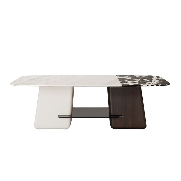 Modern Coffee Table with White and Black Top and Dark Brown and White Lacquered Legs