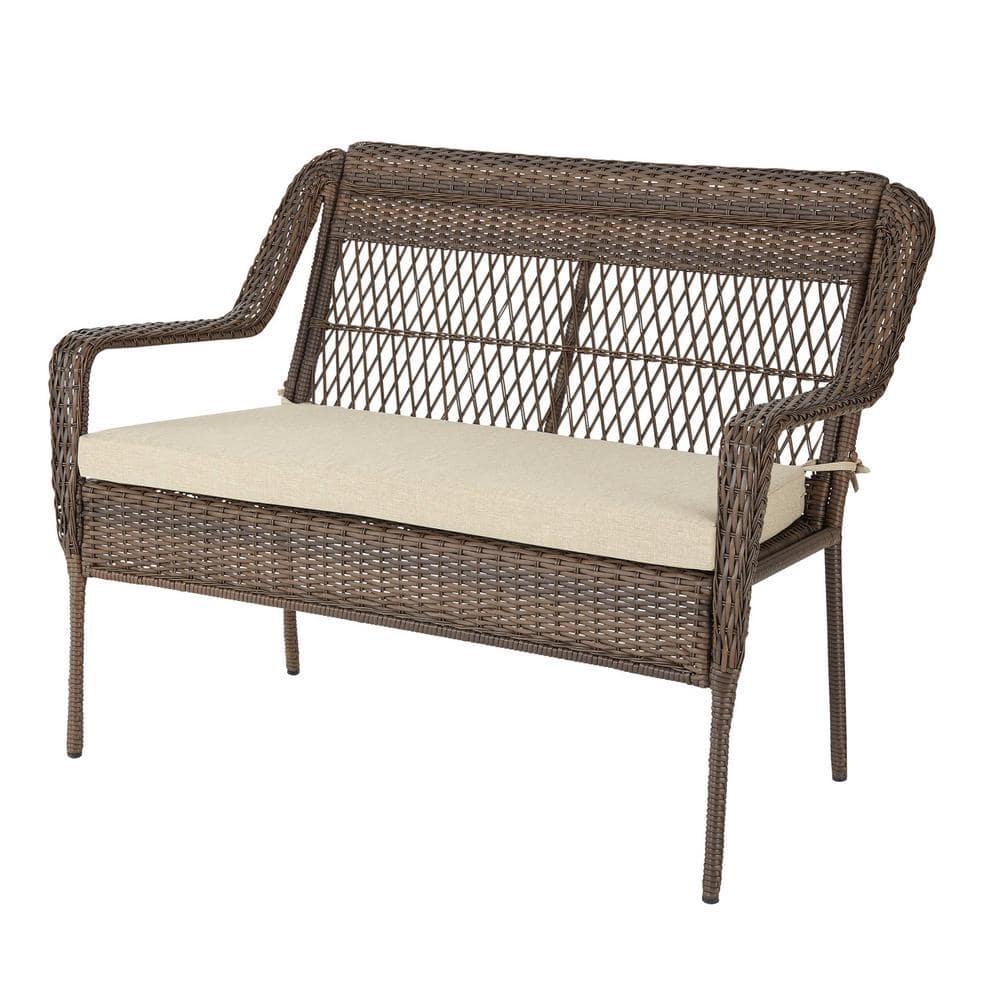 StyleWell Mix and Match Outdoor Patio Loveseat with Putty Tan Cushions