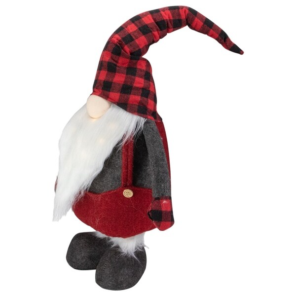 41Inch LED Lighted Red and Black Plaid Extendable Gnome Christmas Figure