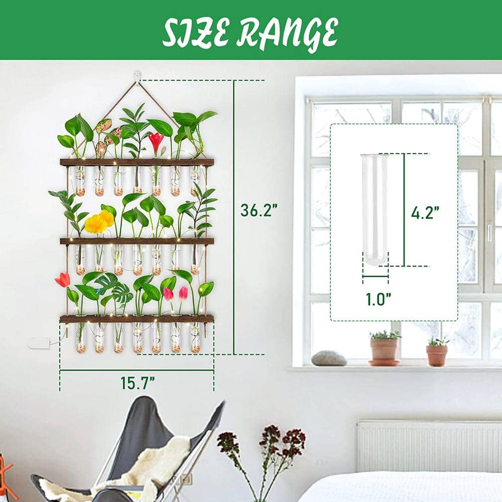 EVEAGE 36 in. x 15.7 in. White Glass Wall Hanging Planter 3 Tiered Propagation Test Tube BHP023-727