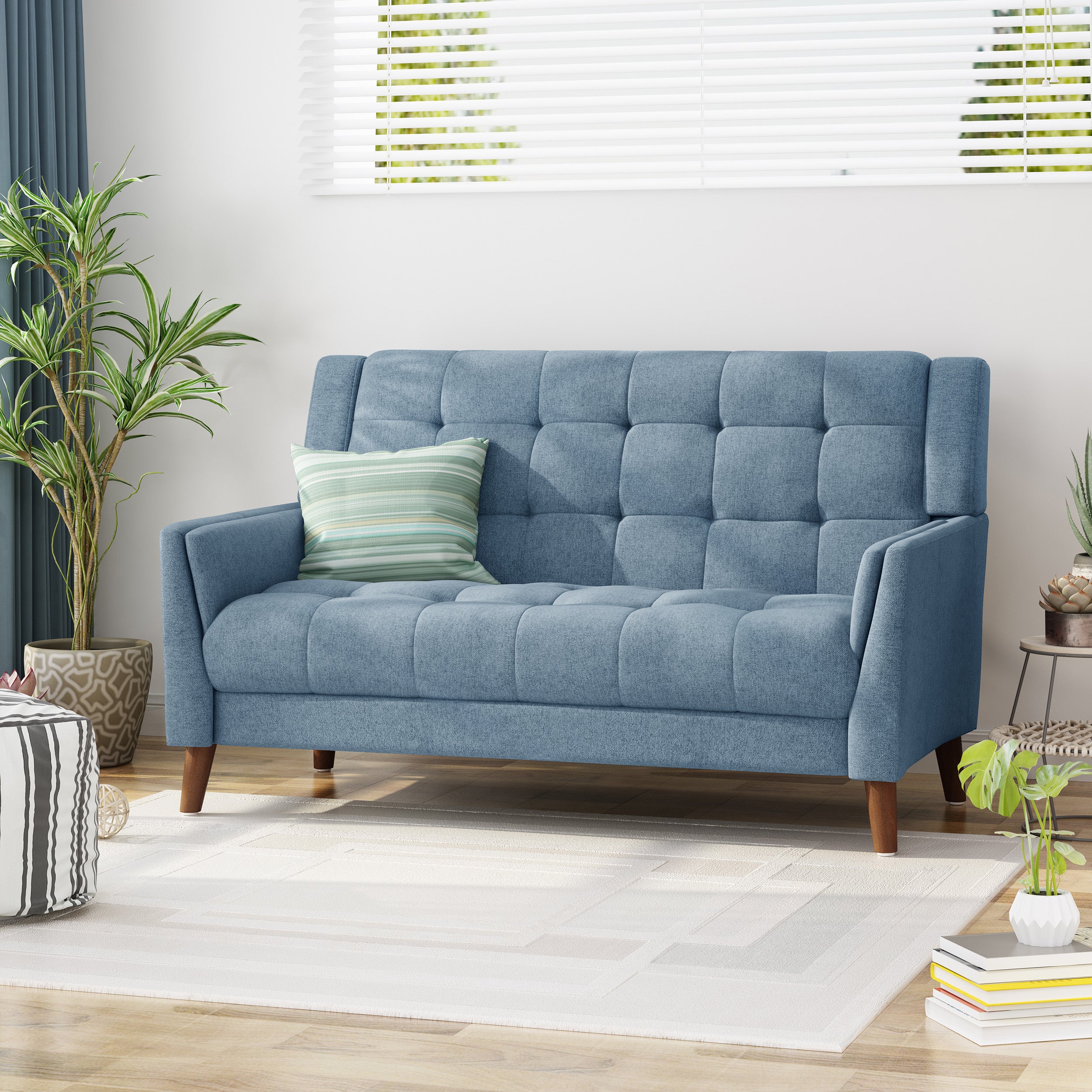 Anvith Mid Century Modern Fabric Loveseat