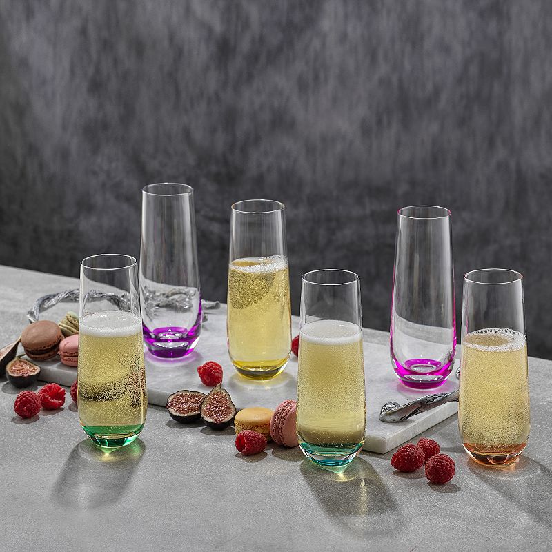 JoyJolt Hue 6-pc. Colored Stemless Champagne Flute Glass Set