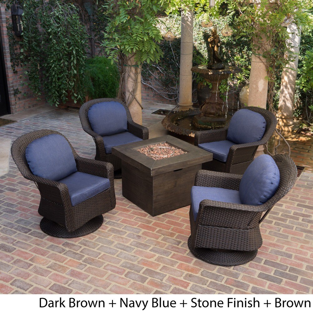 Colosseum 5 piece Wicker Swivel Set with Fire Table by Christopher Knight Home