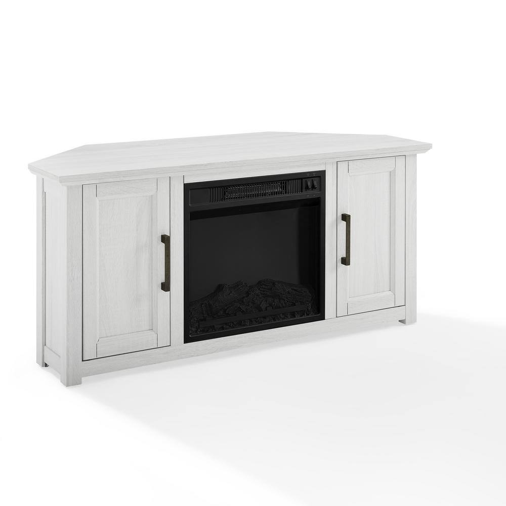 CROSLEY FURNITURE Camden Whitewash 48 in. Corner TV Stand with Fireplace Fits 50 in. TV with Cable Management KF100648WW