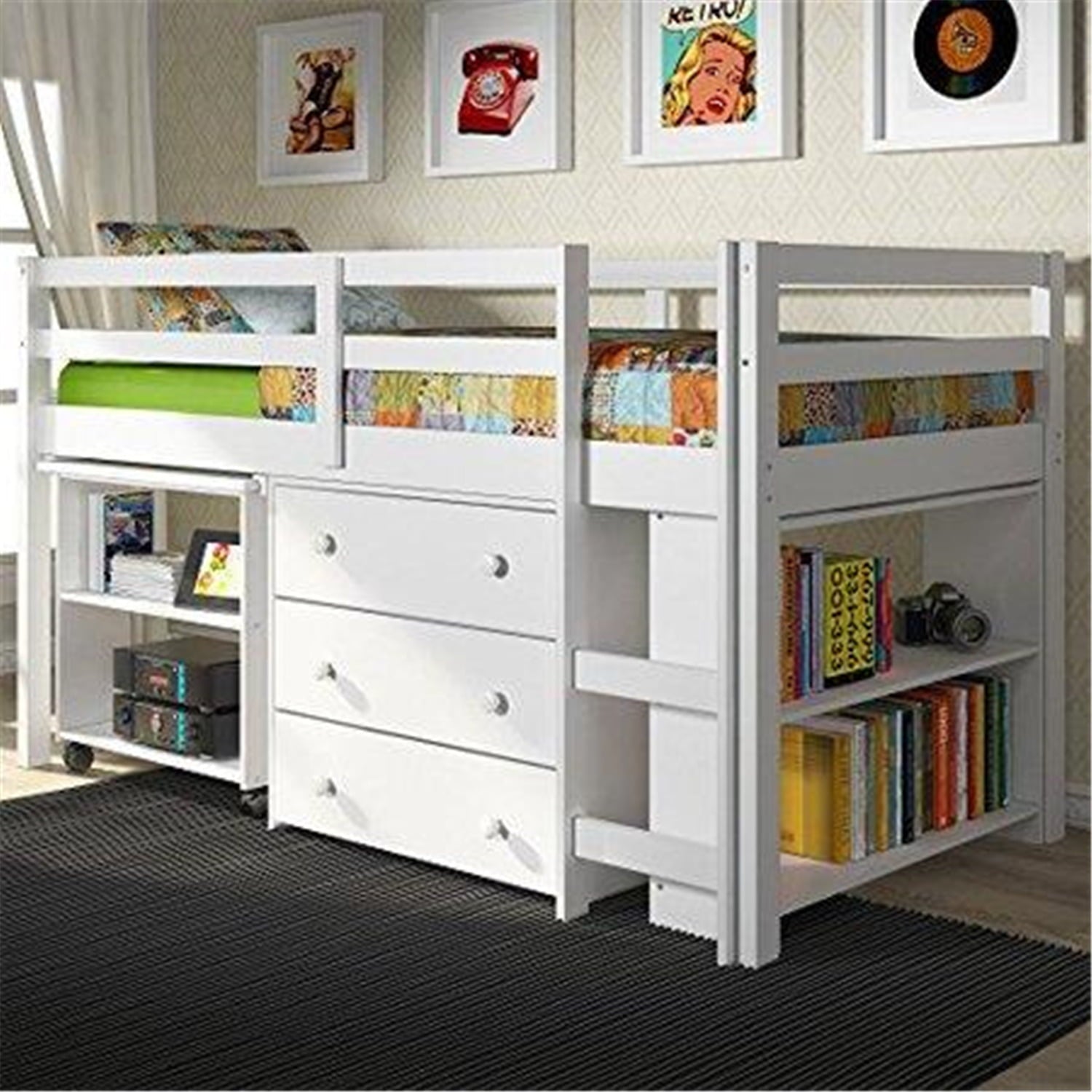 Donco Kids Twin Low Loft Bed-Color:White