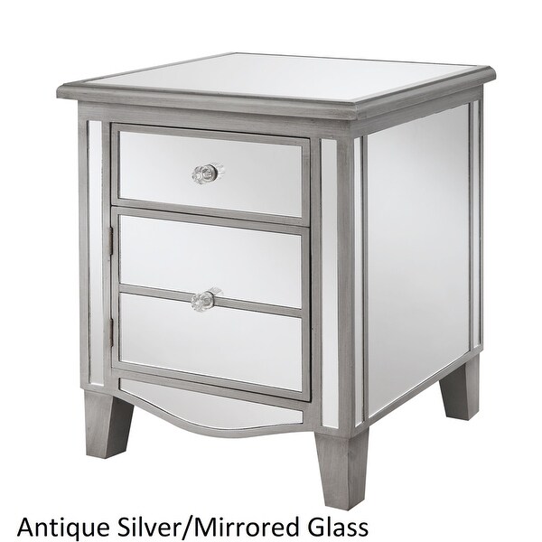 Silver Orchid Talmadge Mirrored End Table with Drawer and Cabinet