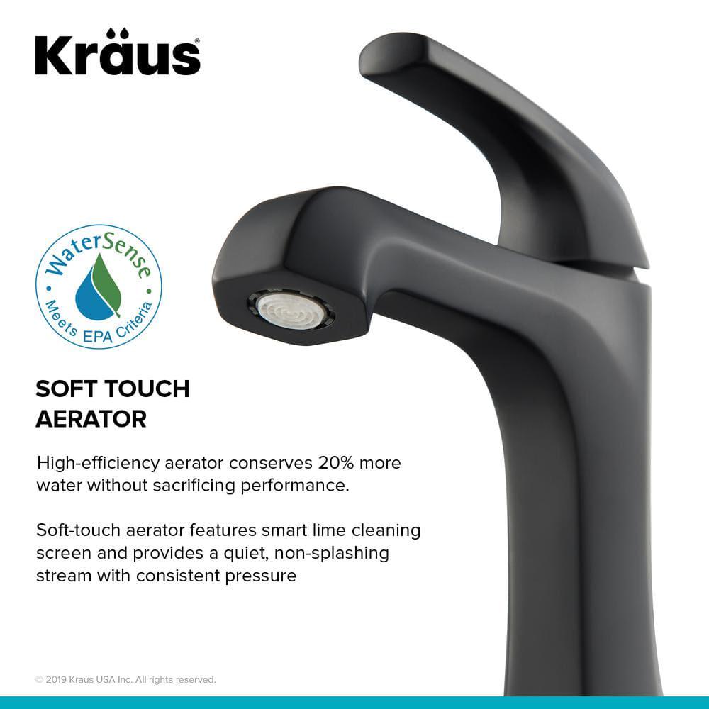 KRAUS Esta Single Hole SingleHandle Basin Bathroom Faucet with Lift Rod Drain in Matte Black