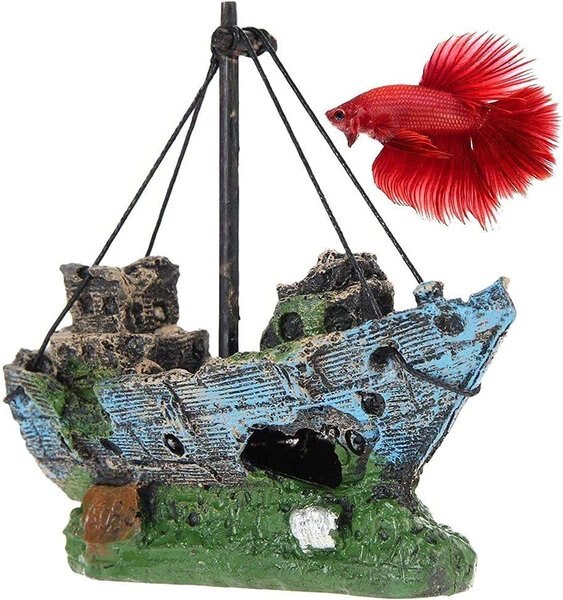 SunGrow Betta Shipwreck Fish Aquarium Décor