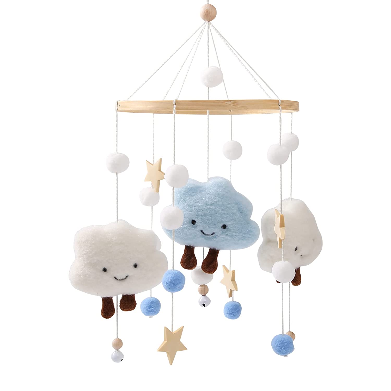 Baby Mobile for Crib， Boho Cloud Macrame Tassels with Hanging Rotating Toys Boho Nursery Decor Infant Bed Decoration for Newborn Boys and Girls， Blue