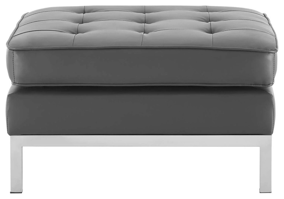 Milan Gray Silver Tufted Upholstered Faux Leather Ottoman   Contemporary   Footstools And Ottomans   by V.S.D Furniture  Houzz