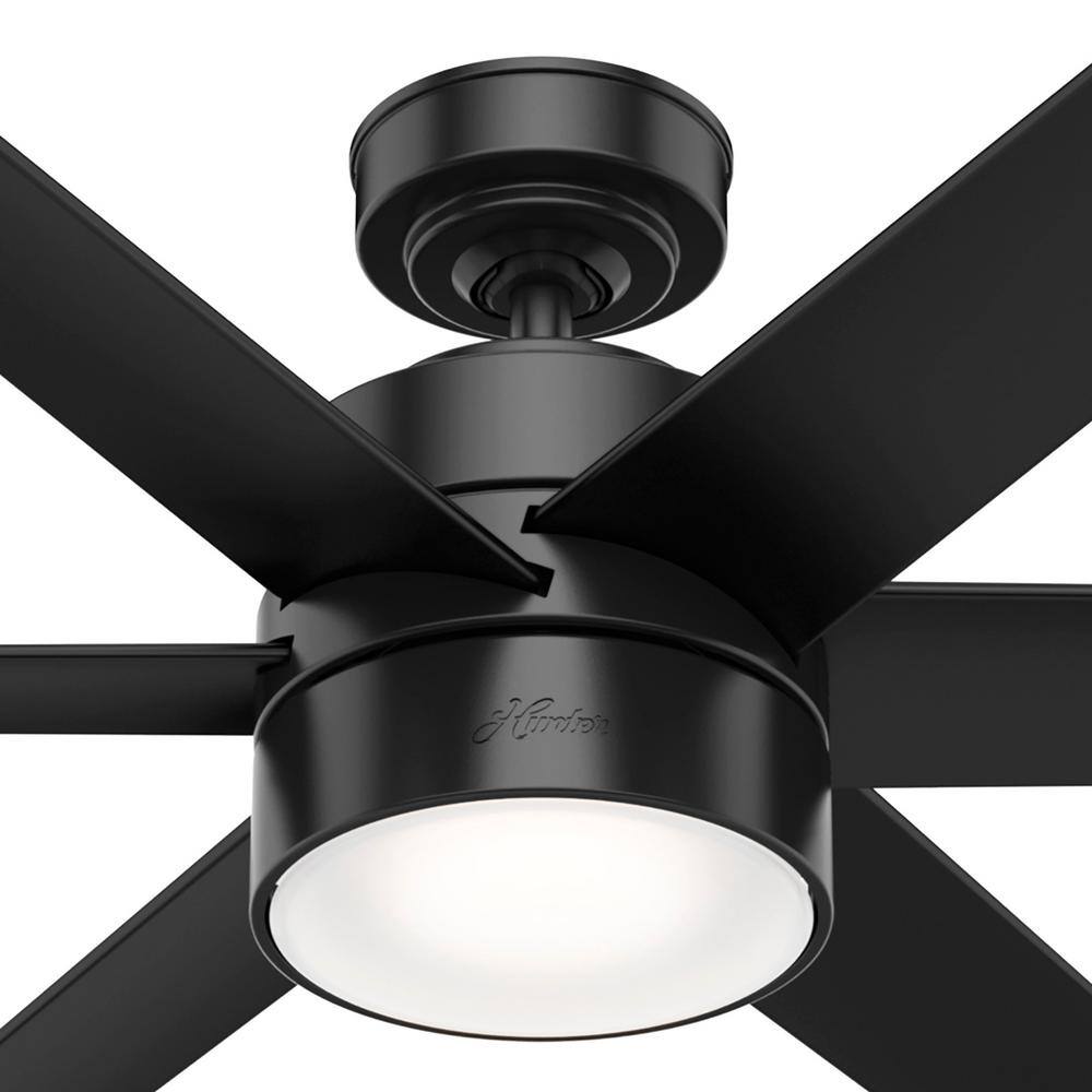 Hunter Solaria 72 in. Integrated LED Outdoor Matte Black Ceiling Fan with Light Kit and Remote Control 59628