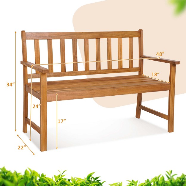 Costway 2 person Slatted Bench Patio Acacia Wood Loveseat 800 Lbs Outdoor Natural