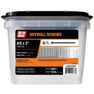 Grip-Rite #8 x 3 in. Philips Bugle-Head Coarse Thread Sharp Point Drywall Screws (25 lbs.Pack) 3CDWS25BK