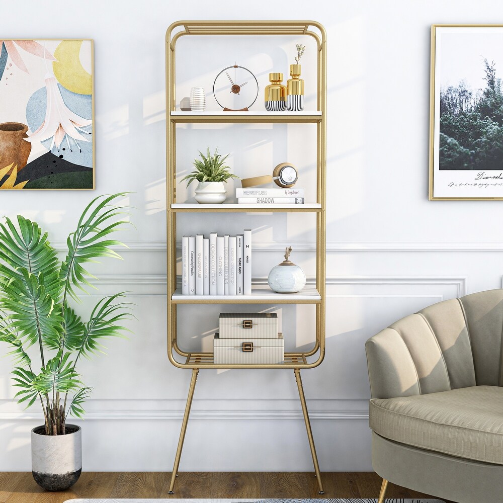 Greste Contemporary Gold 4 Shelf Steel Bookcase by Furniture of America