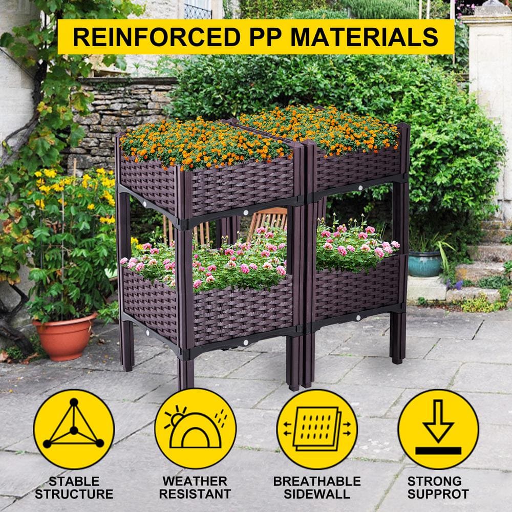 VEVOR Plastic Raised Garden Bed 15.7 in. H Flower Box Kit Purple Rattan Style Raised Planter Boxes Set of 4 Raised Planter SLZFXGJ423CM0VM5OV0