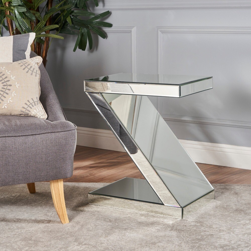 Auda Mirrored Z Shaped Side Table by Christopher Knight Home   19.60\