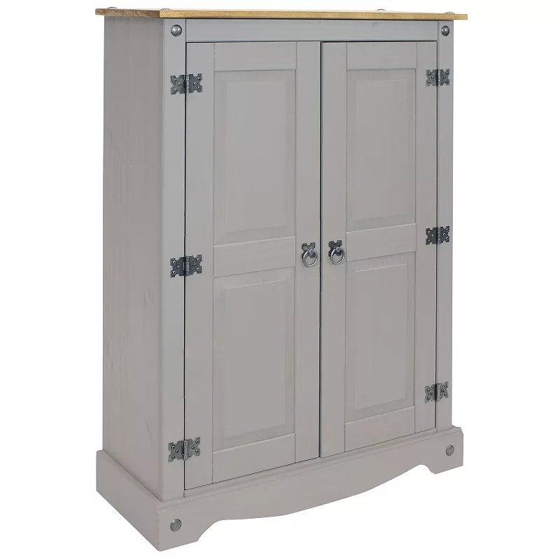 Sunnydaze 2-Door， 2-Shelf Solid Pine Accent Cupboard - Gray - 43 in