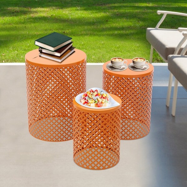 3 Pcs Outdoor Side Table Metal Frame Accent Table Modern End Table