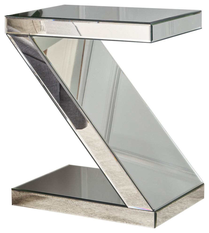 GDF Studio Adu Mirrored Z Shaped Side Table   Contemporary   Side Tables And End Tables   by GDFStudio  Houzz