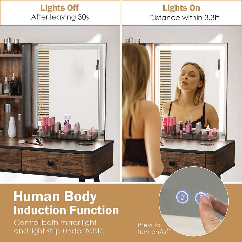 Vanity Makeup Table Set with Lighted Mirror