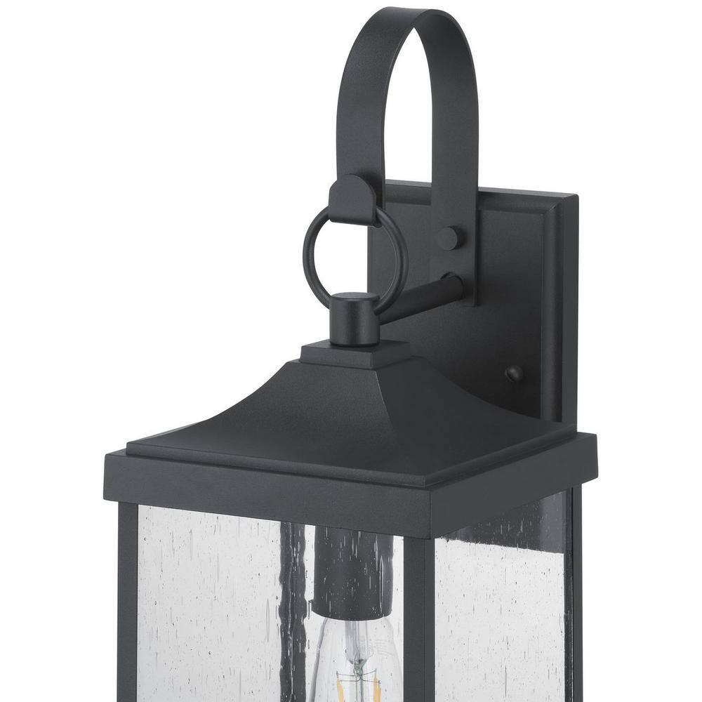 Progress Lighting Park Court 19 in. 1-Light Textured Black Traditional Outdoor Wall Lantern with Clear Seeded Glass P560154-031