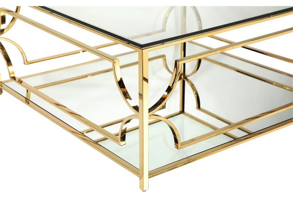 American Home Classic Edward Square Metal and Glass Coffee Table in Polish Gold   Contemporary   Coffee Tables   by Homesquare  Houzz