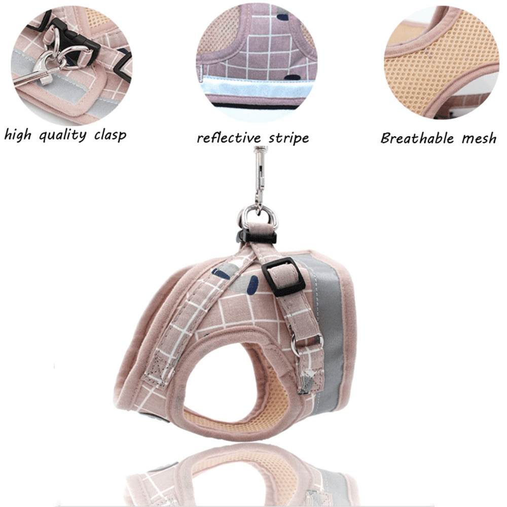 HQZY Pet Dog Cat Harness with Leash Adjustable Vest Walking Supplies Soft Breathable Plaid Collar Puppy for Small Medidum Large Dogs