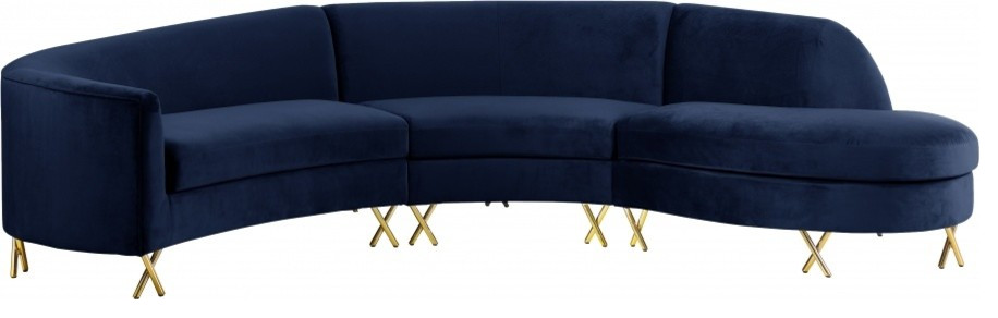 Serpentine Velvet 3 Piece Sectional   Contemporary   Sectional Sofas   by Meridian Furniture  Houzz