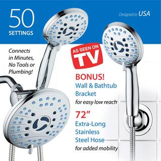 AQUACARE 50-Spray Patterns 2.5 GPM 7 in. Wall Mount Dual Shower Heads and Handheld Shower Head Antimicrobial in Chrome 53539