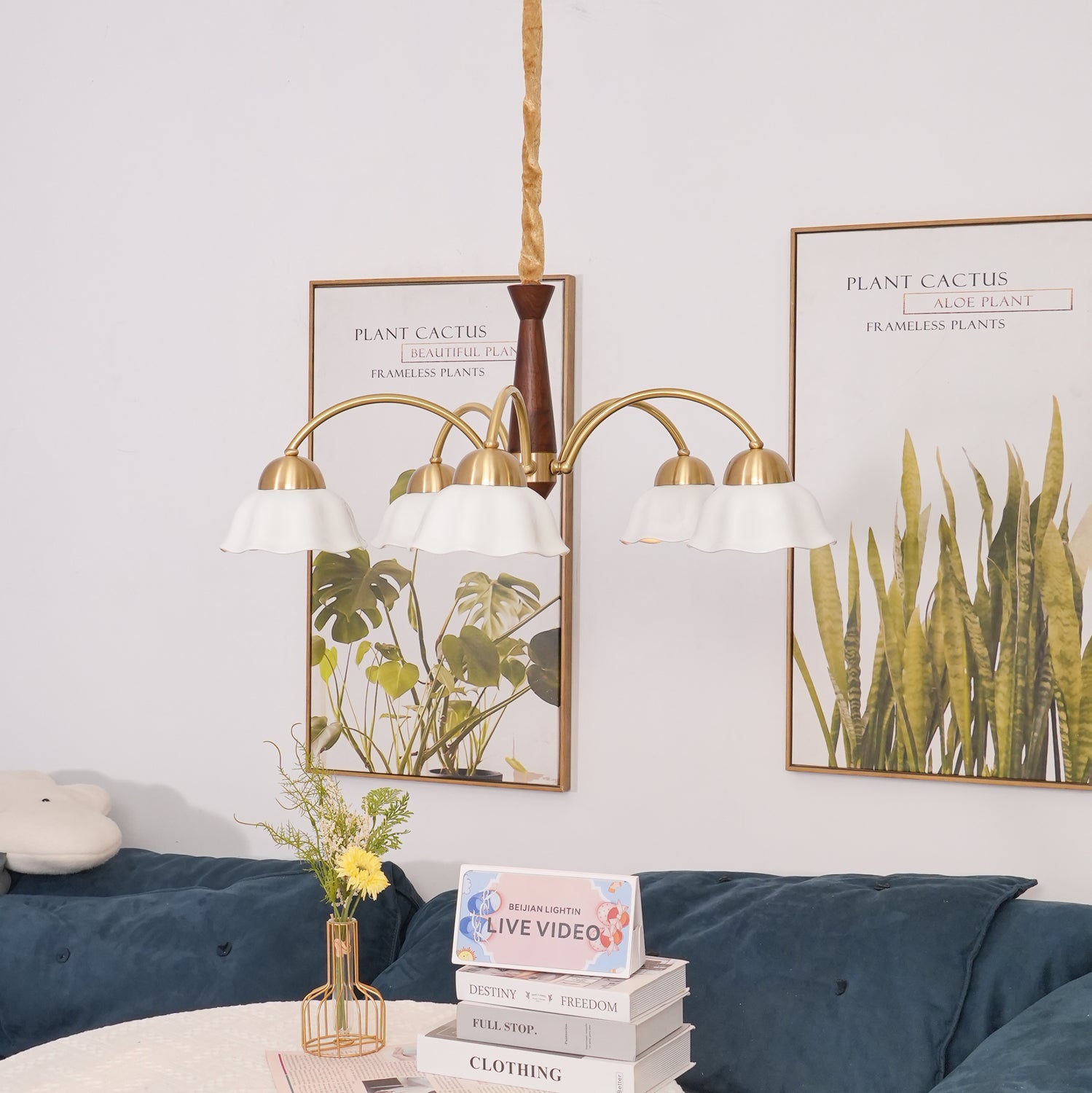 Swedish Modern Brass Chandelier