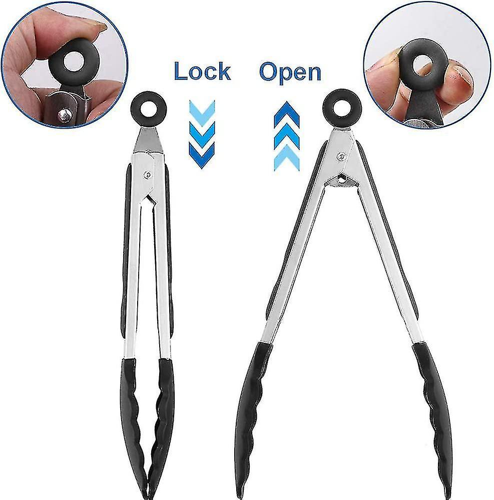 2 Pack Black Kitchen Cooking Tongs， Silicone Locking Serving Tongs(9-inch and 12-inch)