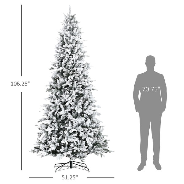 9ft Pine Snow Flocked Artificial Auto Open Christmas Tree with 616 Realistic Cedar Branches