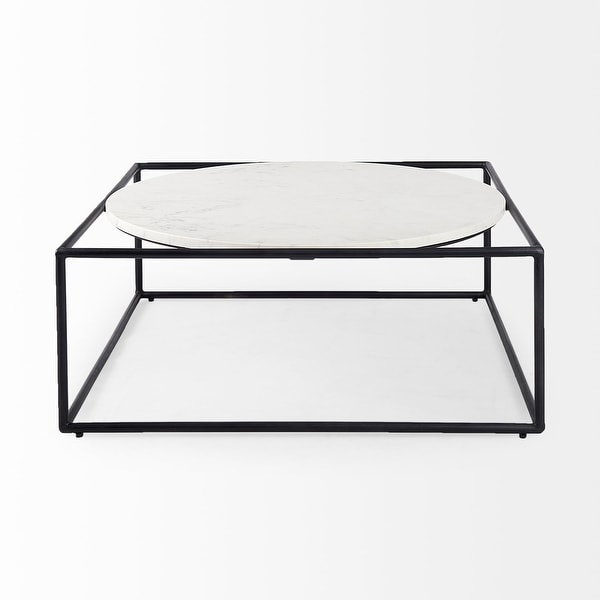 Austen 20L x 20W x 22H Round White Marble Top W/ Black Metal Frame Side Table