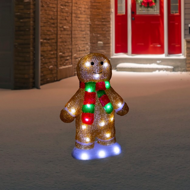 Led Lighted Acrylic Gingerbread Man With Scarf Outdoor Christmas Decoration