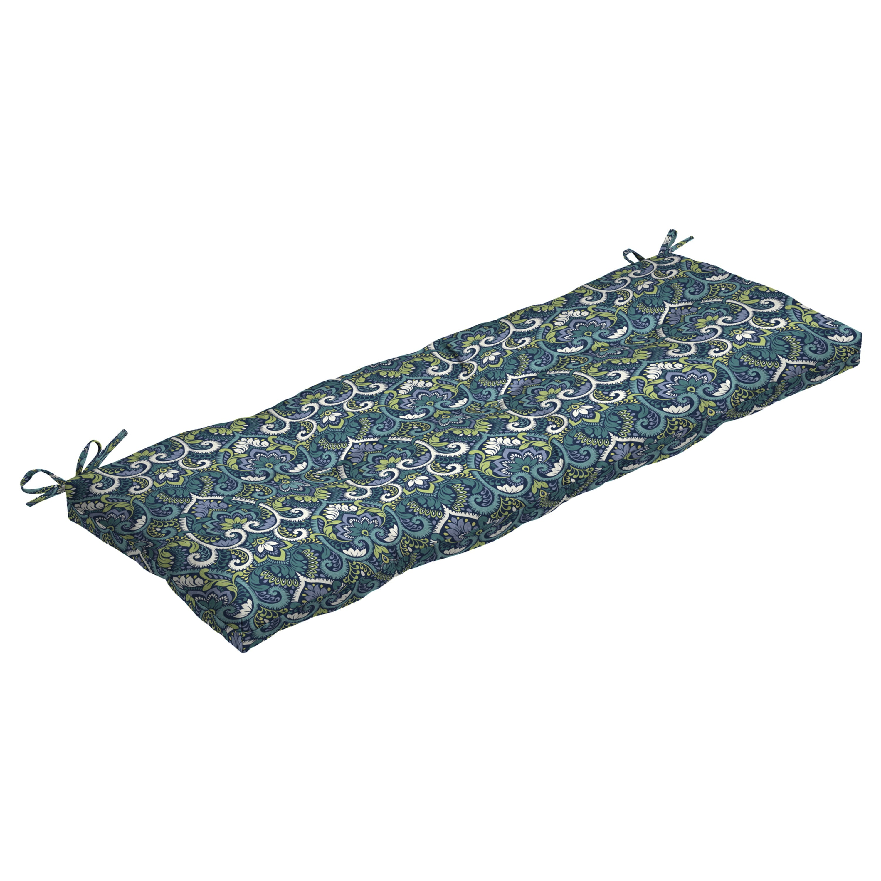 Arden Selections Outdoor Bench Cushion 18 x 48， Sapphire Aurora Blue Damask